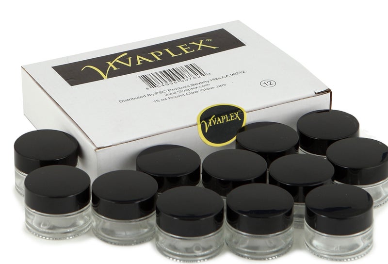 Vivaplex, 12, Clear, 15 ml (1/2 oz), Round Glass Jars, with Inner Liners and black Lids - Image 3